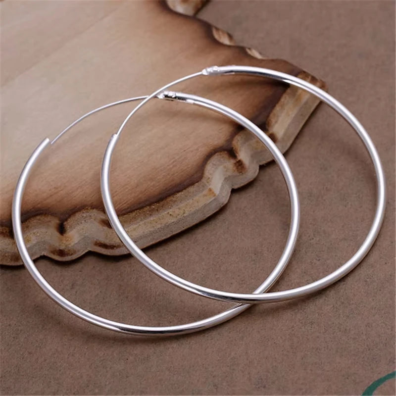 925 Sterling Silver Round Circle 35/50/60mm Hoop Earrings For Woman