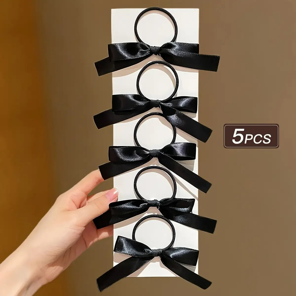 5 pieces of black, cute, bow-decorated hair ties for girls | Ideal for