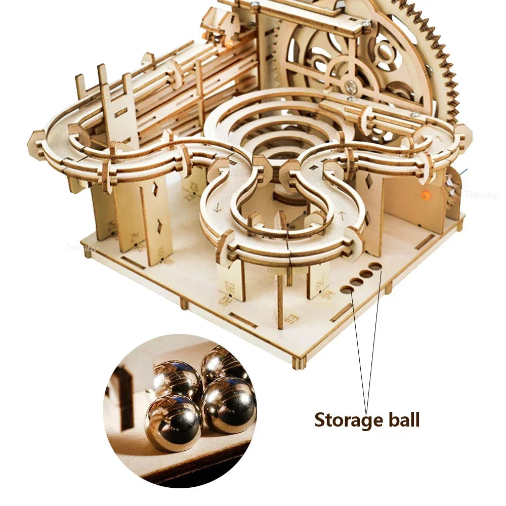 3D Wooden Puzzle DIY Building Kits Mechanical Model Marble Run Set