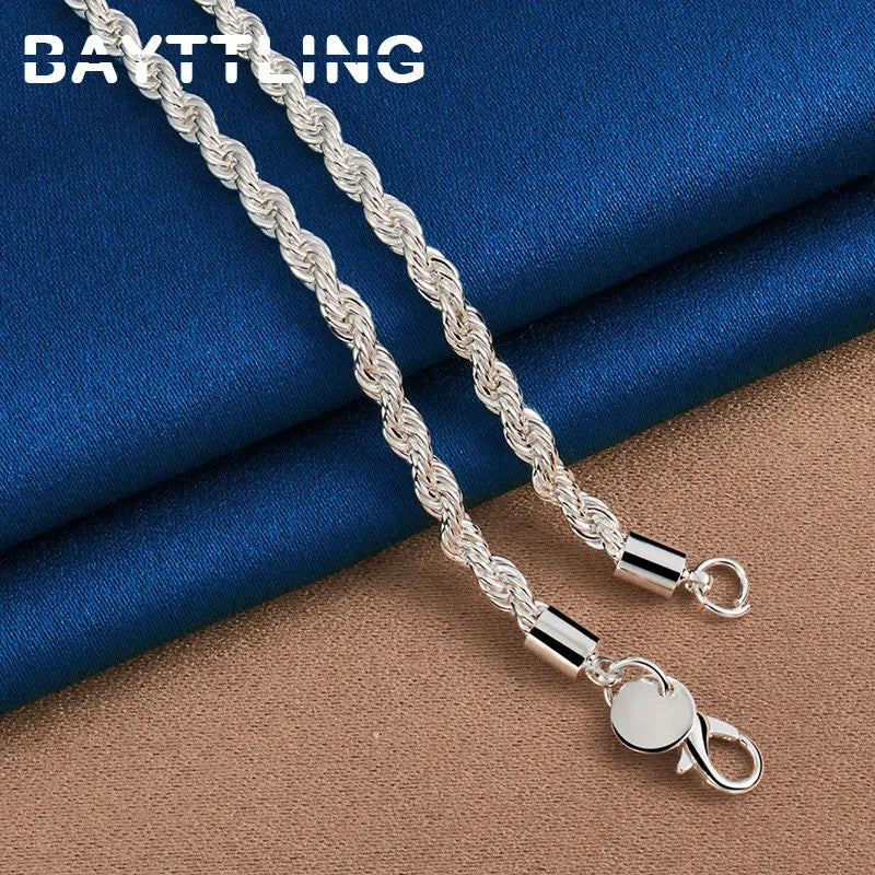 Charm 925 sterling silver Accessories Men 4MM 40-60cm 2PCS Rope Chain