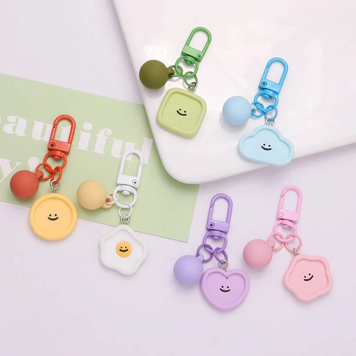 DIY Smiling Face Keychain Resin Heart Flower Cloud Charm Handmade