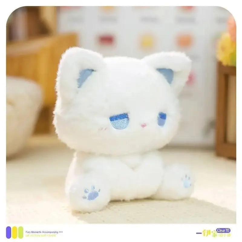 Cute Sleepy Emo Black Cat 16cm Plush Toy Soft Fluffy Cartoon Sitting