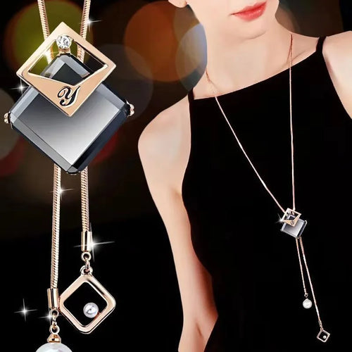 1PC Women's Fashion Metal Black Rose Long Necklace Sweater Chain