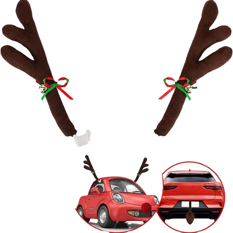 Christmas Car Decoration Deer Horn Antlers Car Kit with Red Nose and