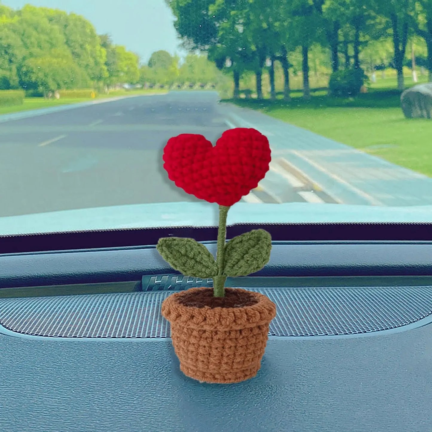 1/2/3/5Pcs Handmade Knitted Flower Pot Red Heart Shaped Knit Imitation