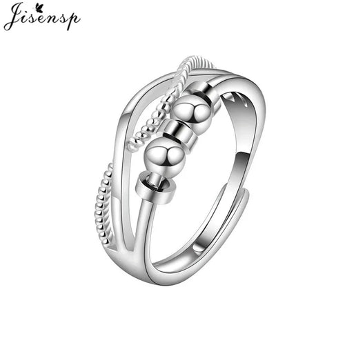 Simple Metal Beads Fidget Rotating Rings for Women Men Rotate Freely