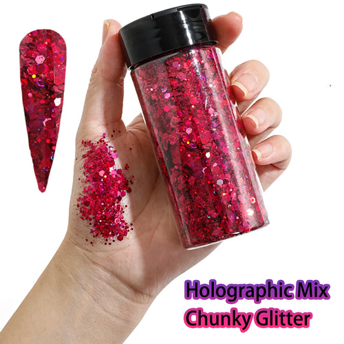 1Bottle Holographic Chunky Glitter 80g Craft Glitter Powder Mixed