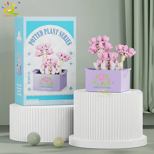 HUIQIBAO MOC Flower Succulent Potted Model Building Block DIY Eternal