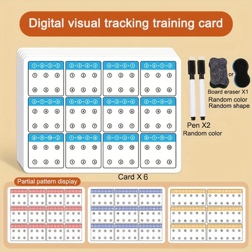 Visual tracking focus and attention training card,color and number