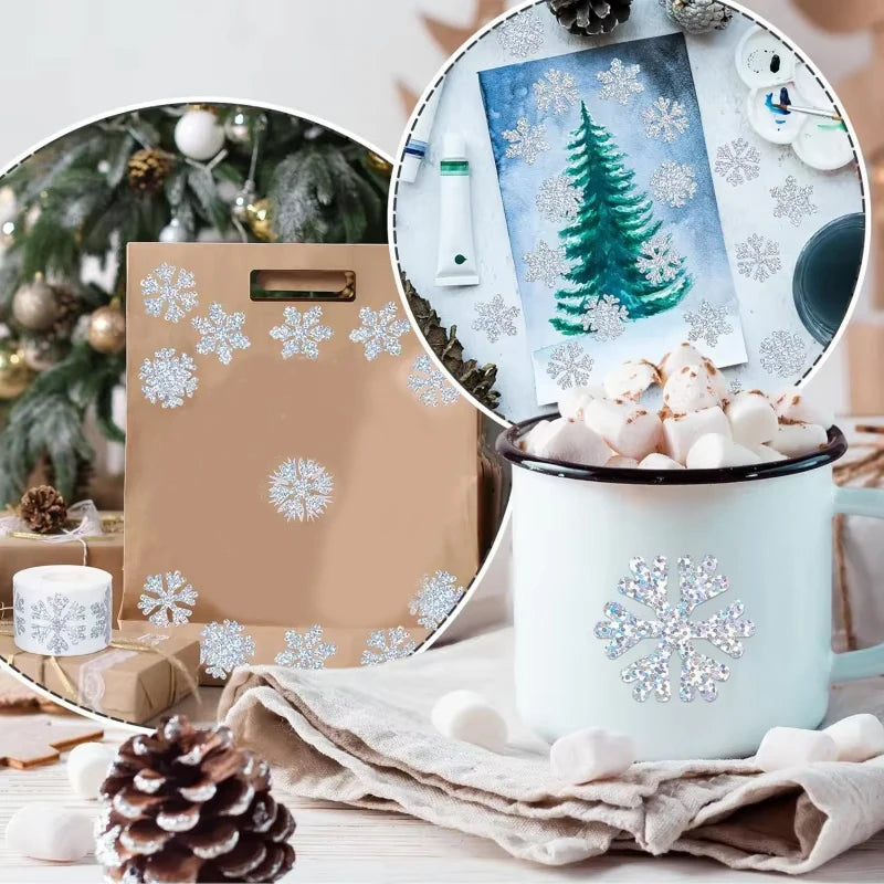500pcsLaser Christmas Snowflake Stickers，Christmas Holiday Gift
