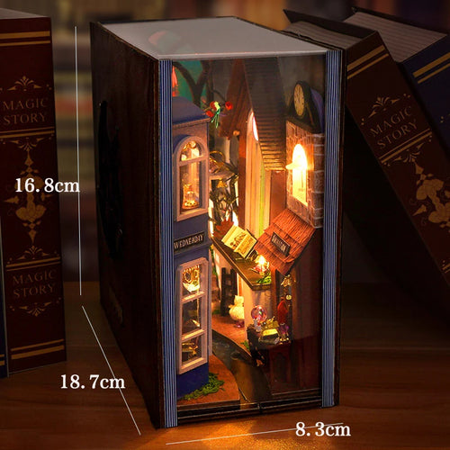 DIY Book Nook Shelf Insert Kit 3D Wooden Puzzle Doll House Assembly