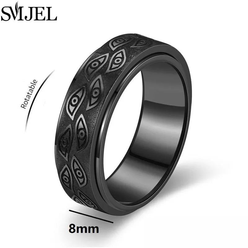 Vintage Carved Eyes Stainless Steel Rings 8mm Fashion Fidget Spinner