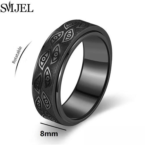 Vintage Carved Eyes Stainless Steel Rings 8mm Fashion Fidget Spinner