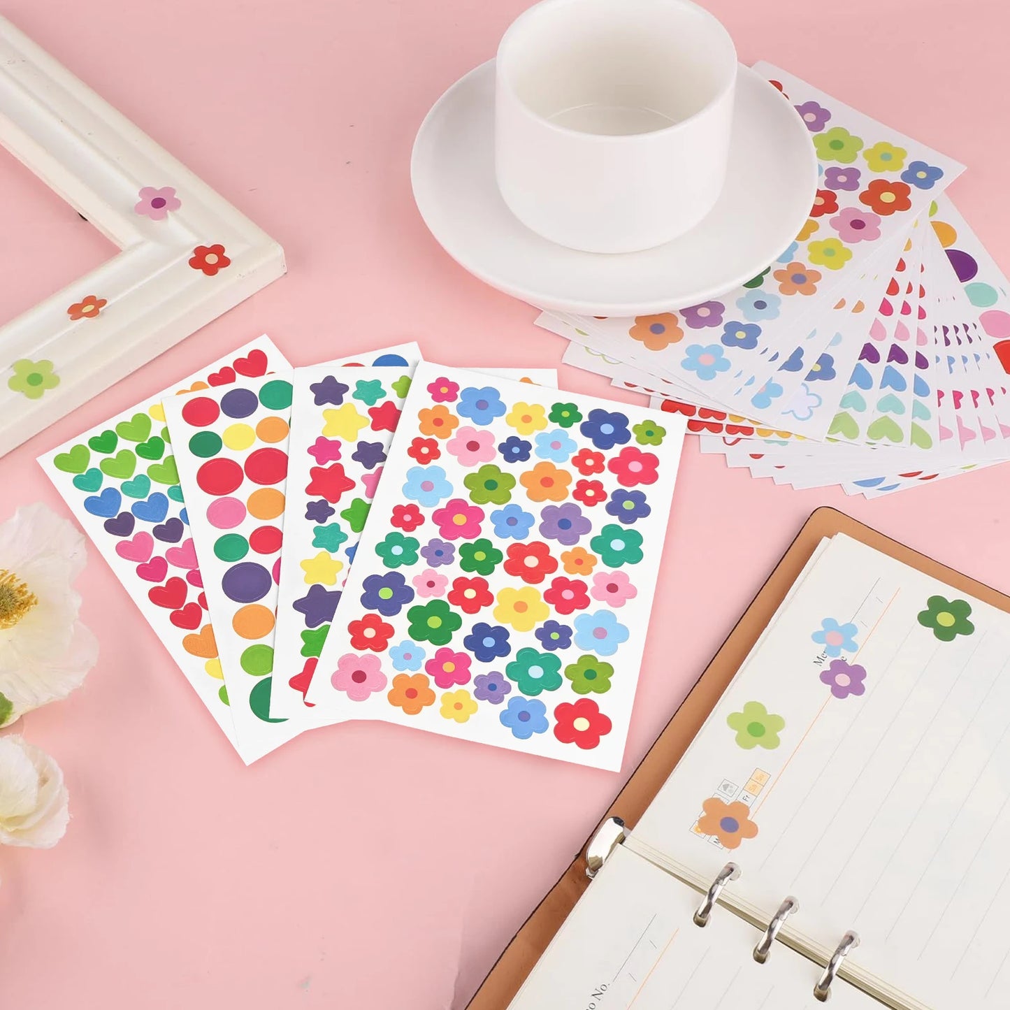 Colorful Star Flower Heart Dot Stickers Self Adhesive for Scrapbooking