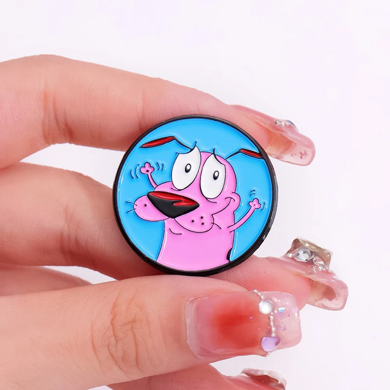 Cartoon Courage Cowardly Dog Brooch Enamel Pins Cute Pink Animal Dog