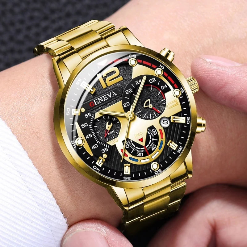 4PCS Men Business Watches Fashion Steel Band Analog Male's Quartz