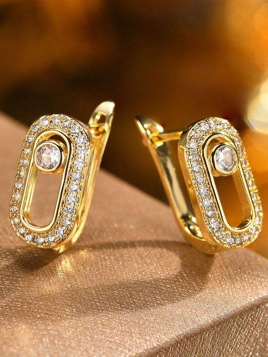 2PCS Women Geometric Small Hoops Earrings Paperclip Shape Metal