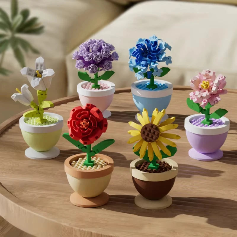 Educational Building Block Flower Bouquet Pot Plant Toy, Small Part