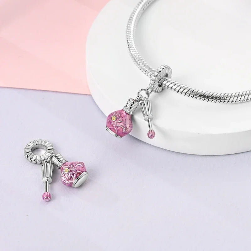 Fit Original 925 Sterling Silver Charms Beads Bow Perfume Bottle Pink