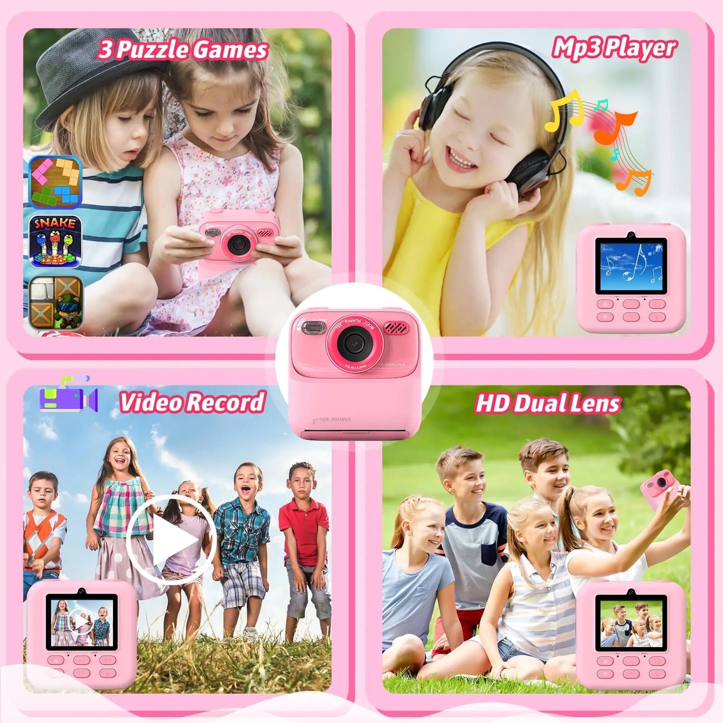 AMORUS Kids Camera Instant 1080P HD Dual Lens Selfie Digital Camera