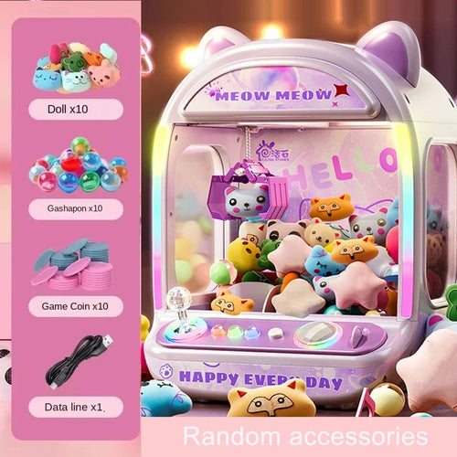 DIY Automatic Doll Machine Kids Coin Operated Play Game Mini Claw