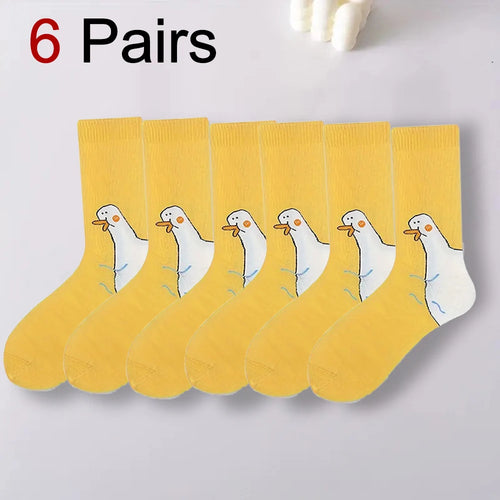 1/6 Pairs Cartoon Women Socks Fashionable And Versatile Cute Design