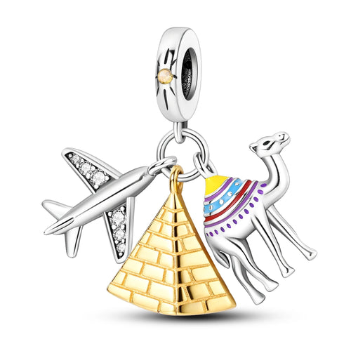 925 Silver Travel Airplane Passport Charms Beads Pendants Fit Original
