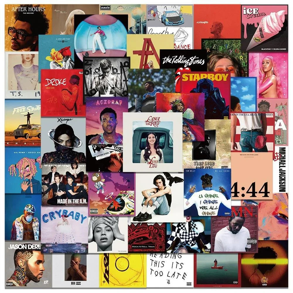 55PCS Artist Singers Album Cover Stickers For Luggage Phone Case