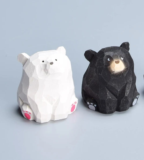 Wooden Bear Miniature Polar Bear Crafts Ornaments Cute Mini Solid Wood