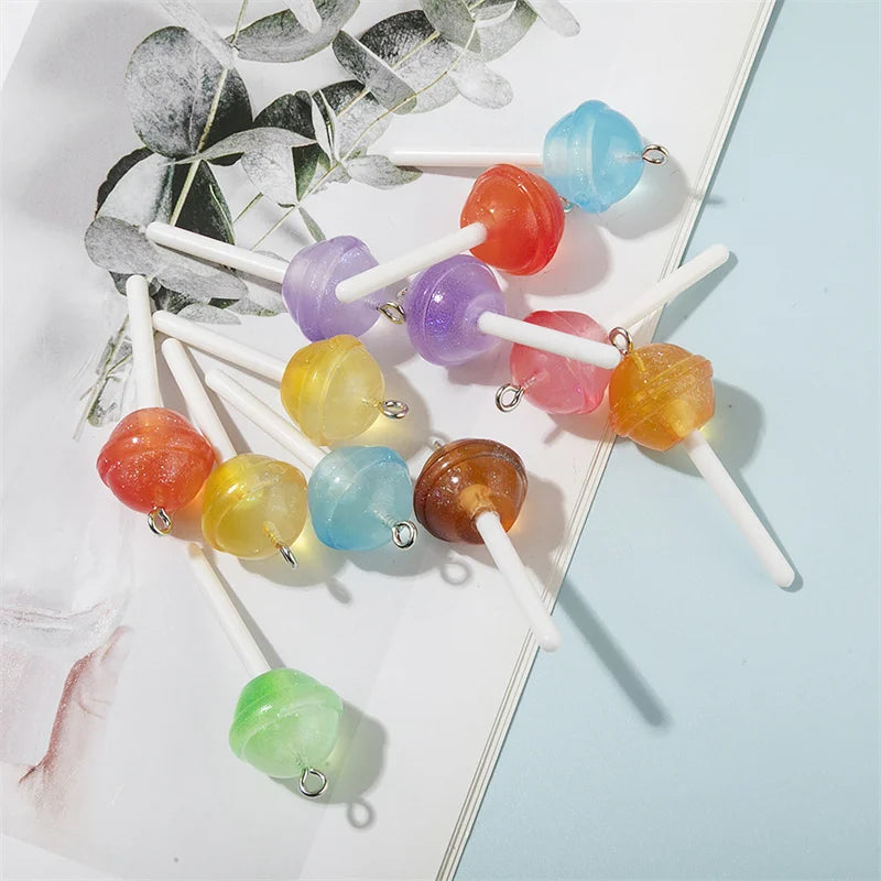 10Pcs Colorful Sugar Candy lollipop Resin Charms Kawaii 3D Pendant