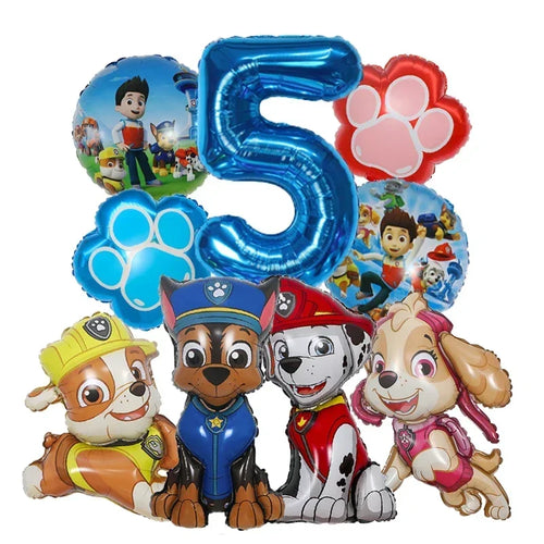 9pcs Cartoon Paw Patrol Theme Foil Balloon Number Balloon Childrens