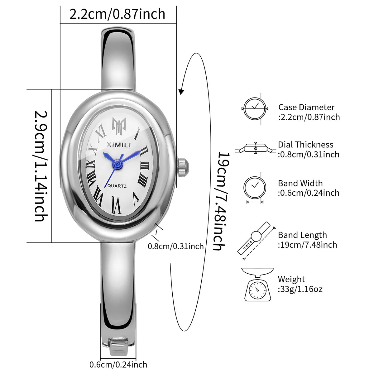 Elegant Oval Roma Dial Women Quartz Watch Fashion Bracelet Strap