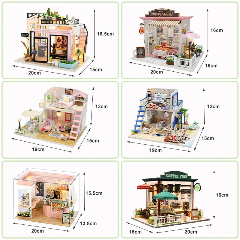 Doll House Kit Wooden Puzzle Assembly Building Model Toys Hourly Light