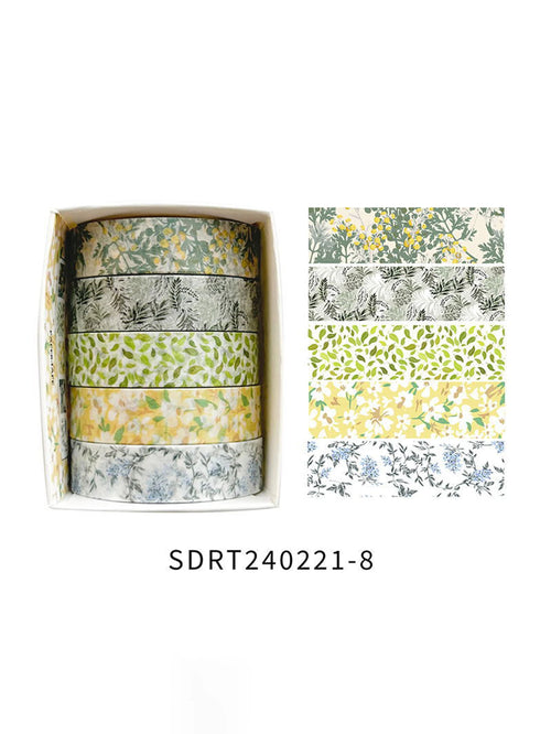 5 rolls of boxed romantic flower handbook tape, cute DIY fresh