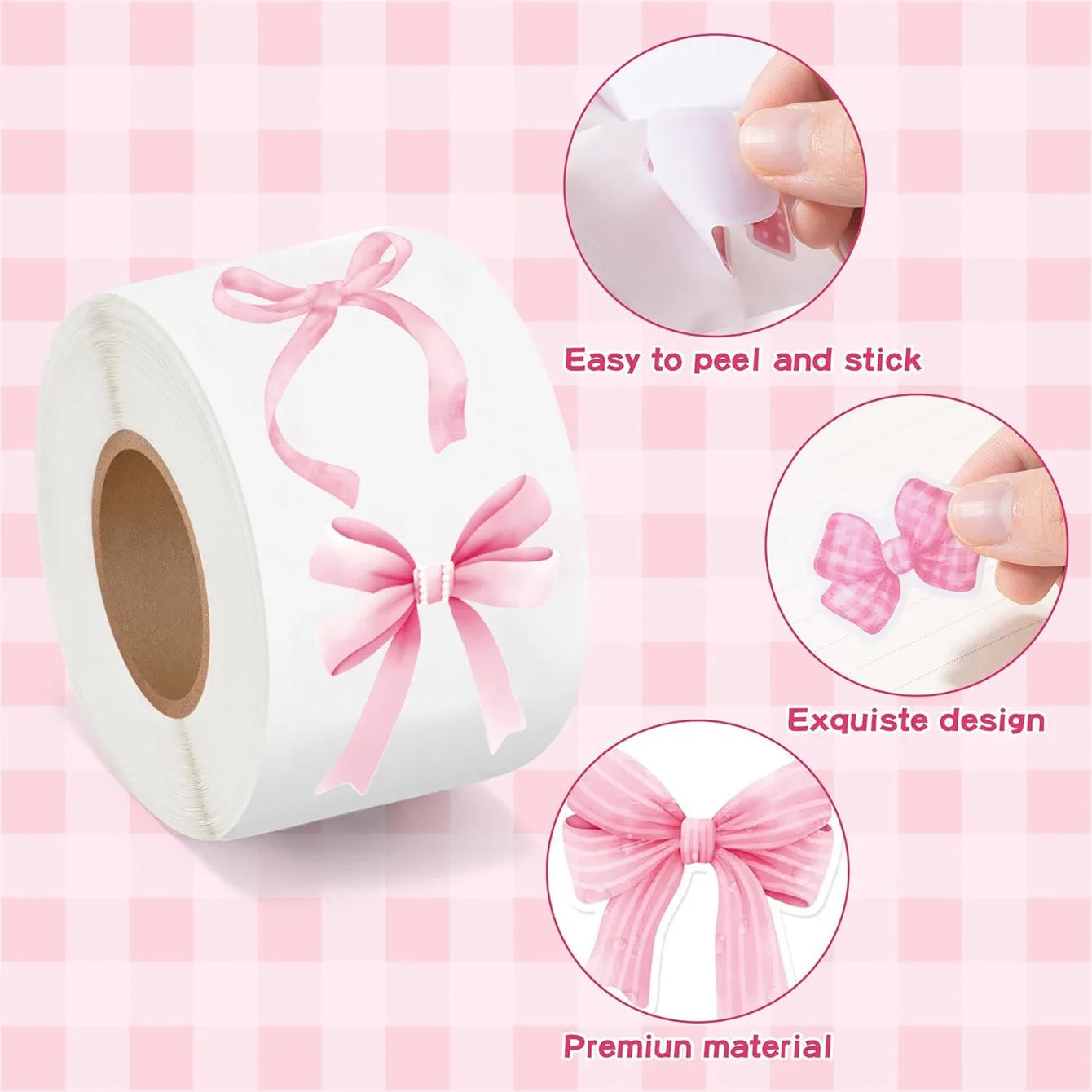 500pcs/roll Pink Bow Seal Stickers, Cute Gift Box Blessing Stickers,