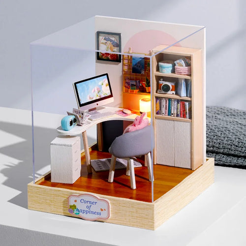 Wooden Miniature Doll House DIY Small House Kit Making Room Toys 3D