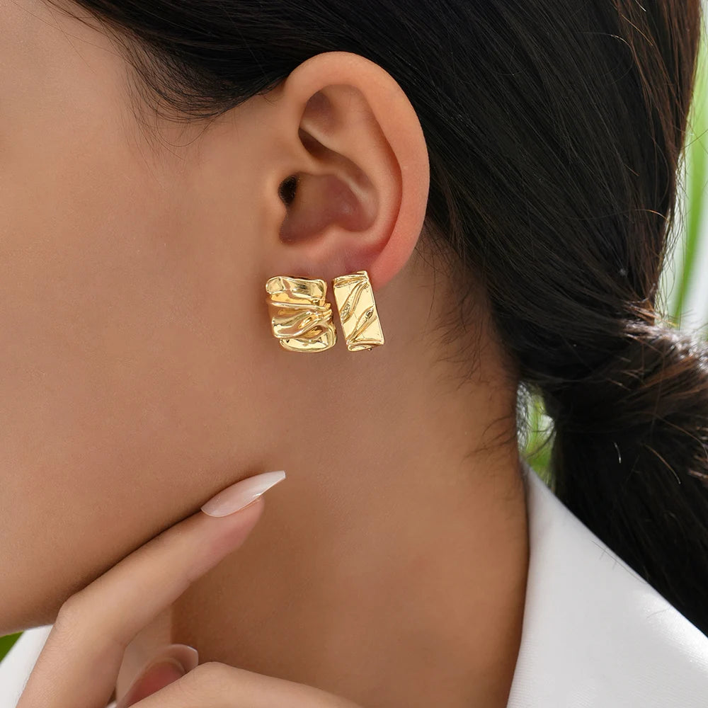 Punk Gold Plated Square Polished Small Stud Earrings for Women Girls