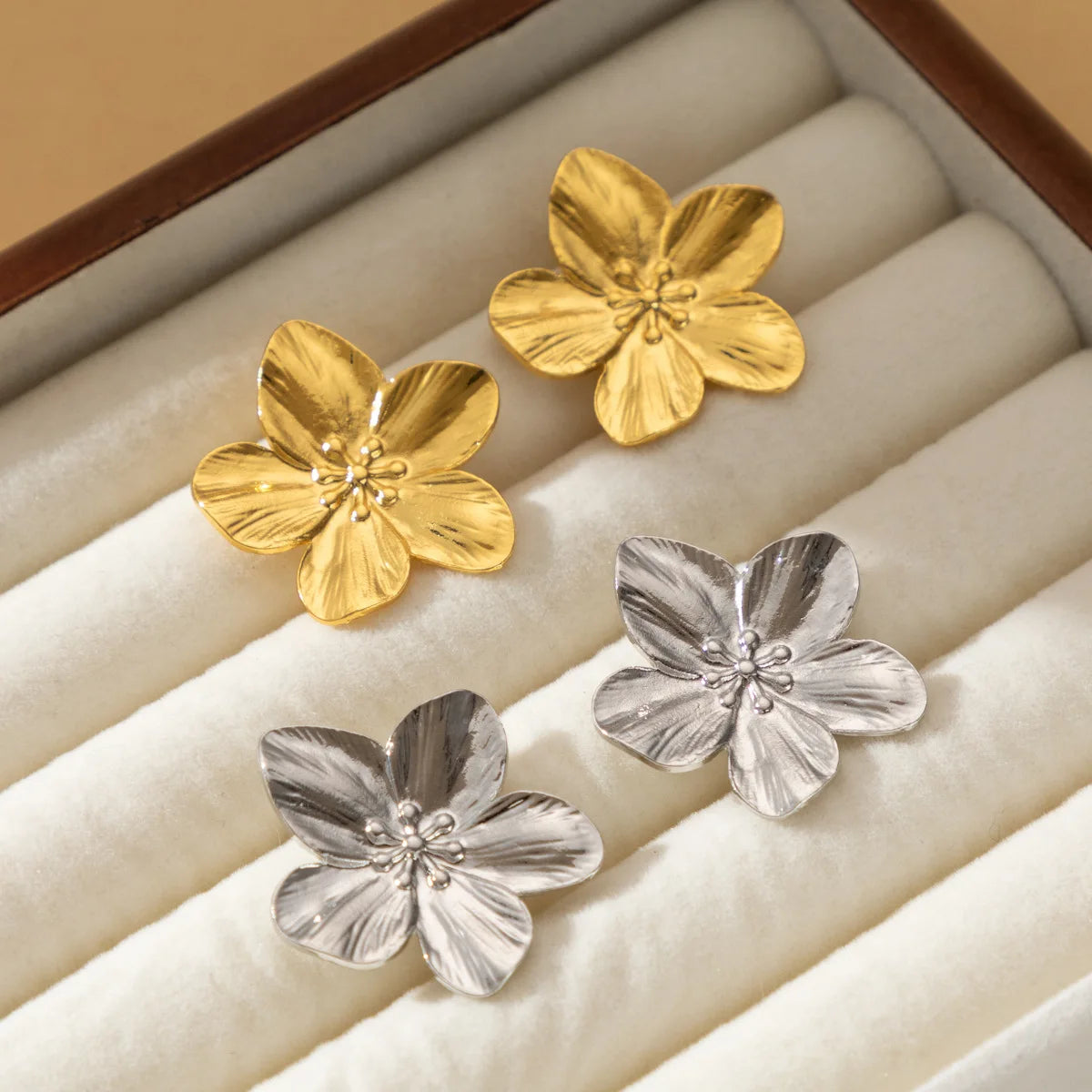 CARLIDANA Flower Stainless Steel Statement Earrings for Women Floral