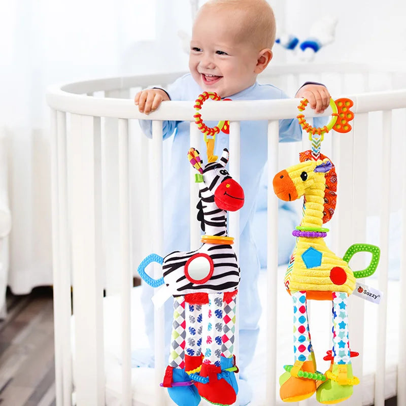 Soft Giraffe Zebra Animal Handbells Rattles Plush Infant Baby