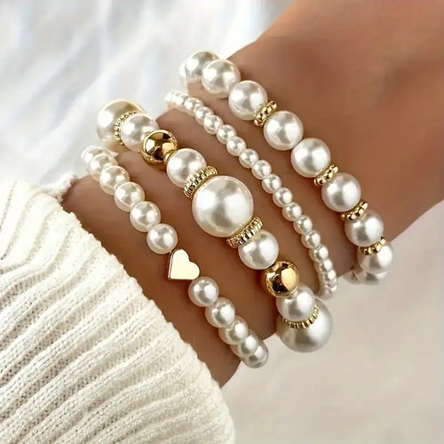 New 4 Pcs/Set imitation Pearl Beaded Bracelets Set for Women Fashion