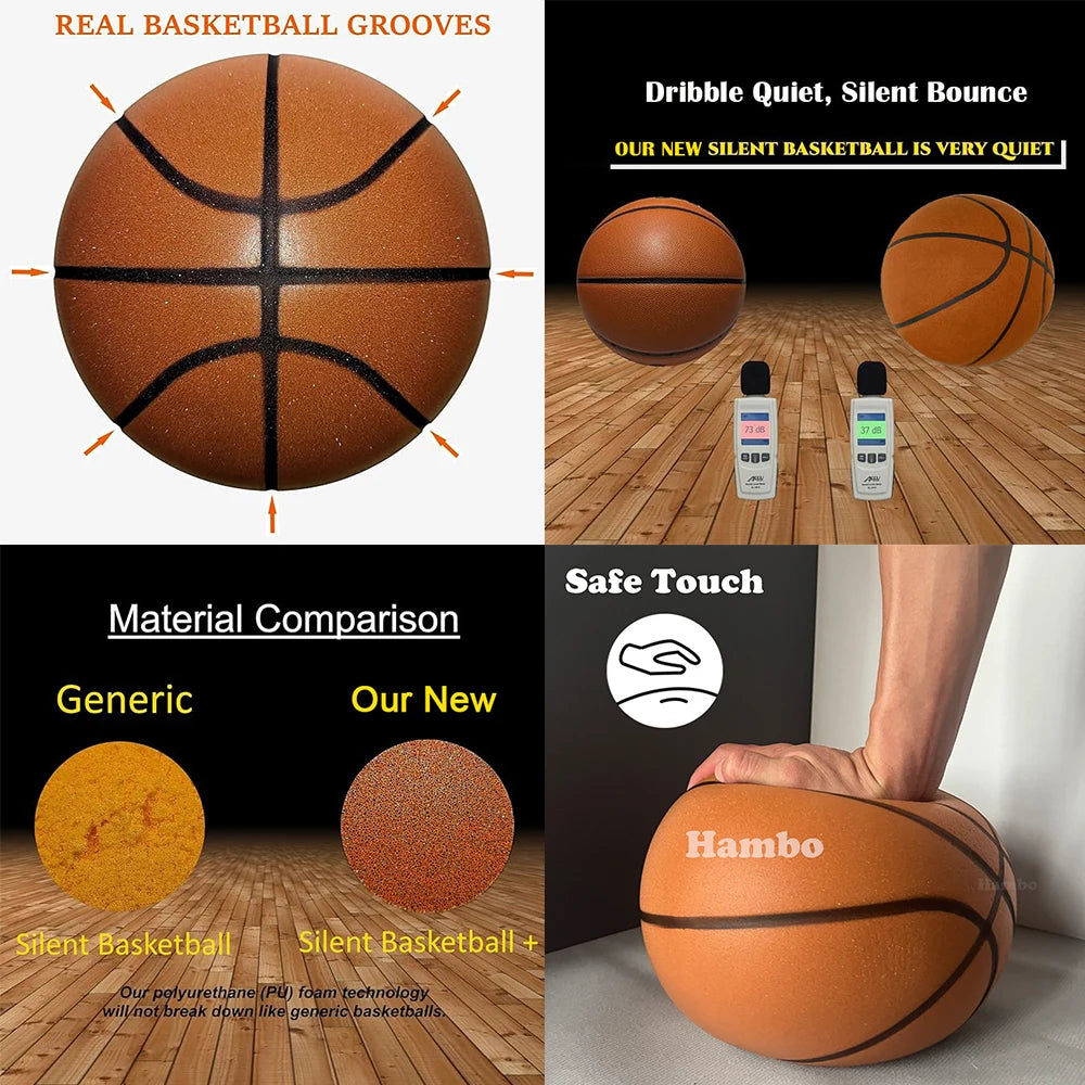 Silent Basketball Size 7#(29.5")6#/5# Dribbling Indoor Grooved Airless