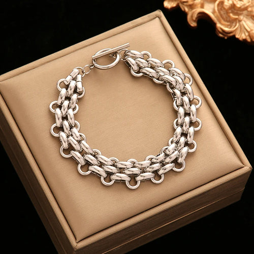 EILIECK 316L Stainless Steel Gold Color Cuban Chain Bracelet For Women