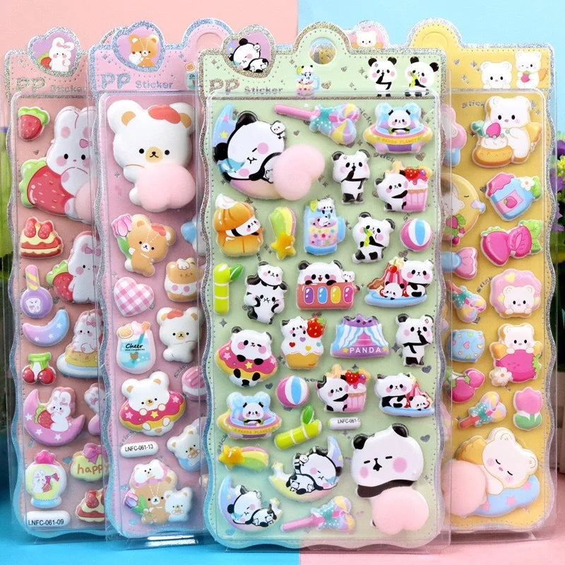 2pcs 3D Cartoon Puffy Stickers Cute Animal Stress Relief Popsicle