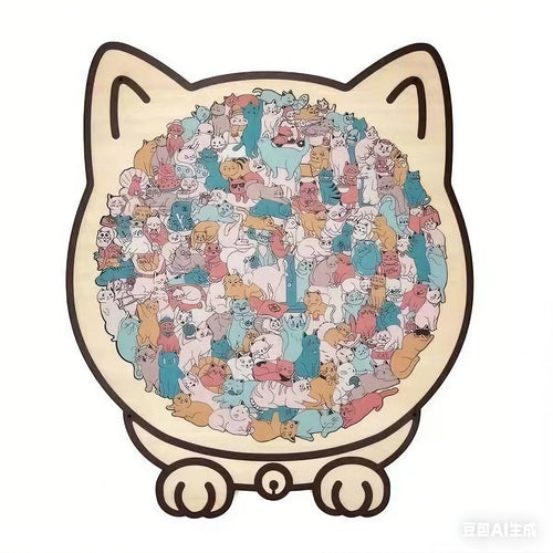 Colored Cat Shaped Wooden Jigsaw Puzzle, Cats Shaped Wooden Puzzle,