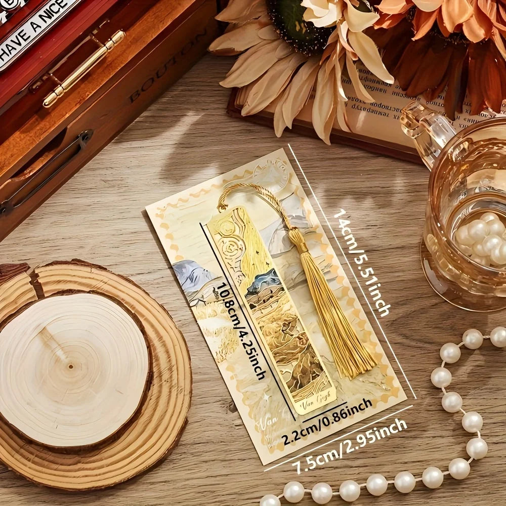 Vintage Oil Painting Metal Bookmarks - Hollow Hot Stamping Long Tassel