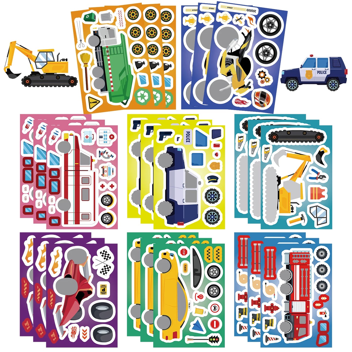 8/16/24Pcs Fire Truck Ambulance Puzzle Stickers Gifts Decoration DIY