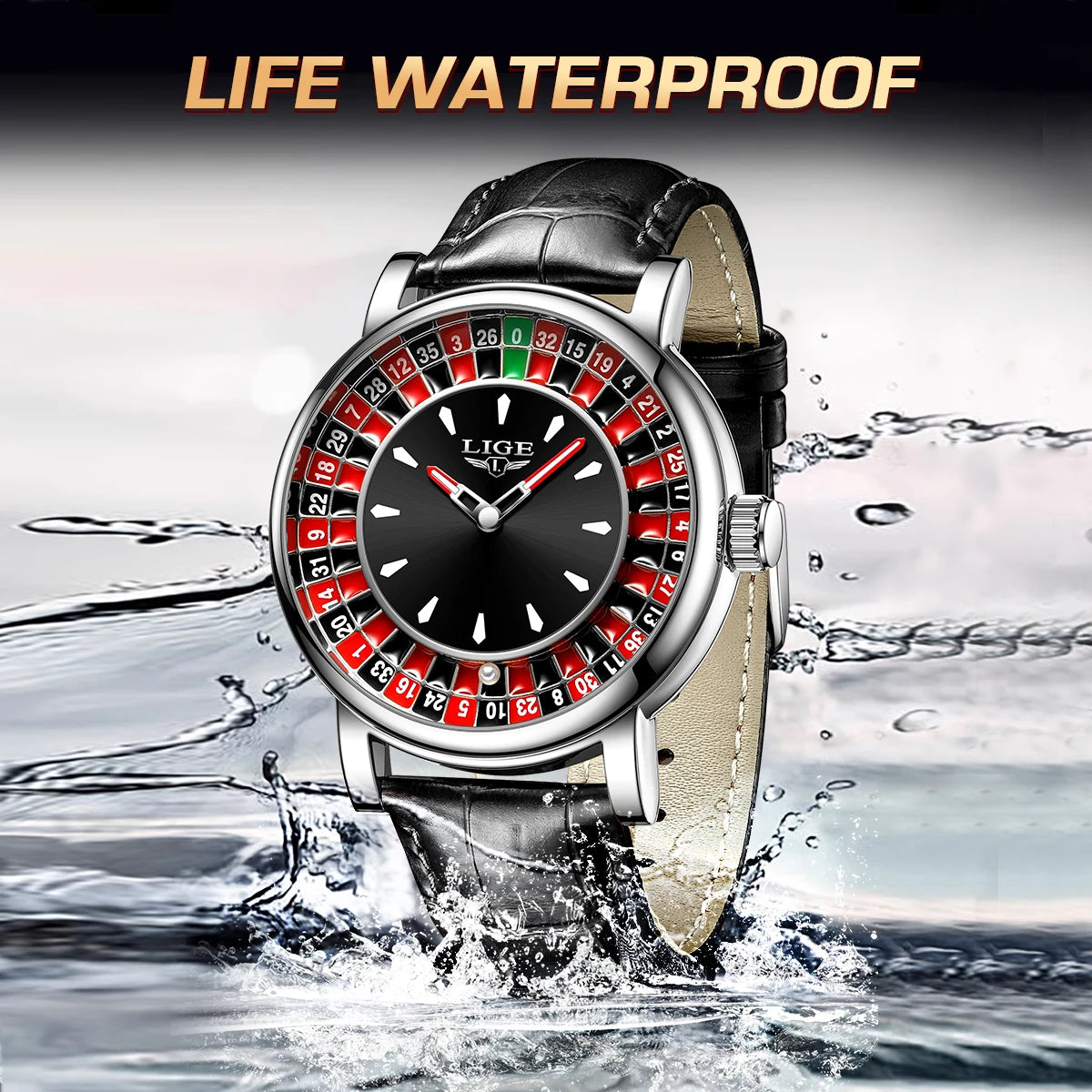 LIGE Quartz Man Watch Fashion Luxury Creative Roulette Game Dial