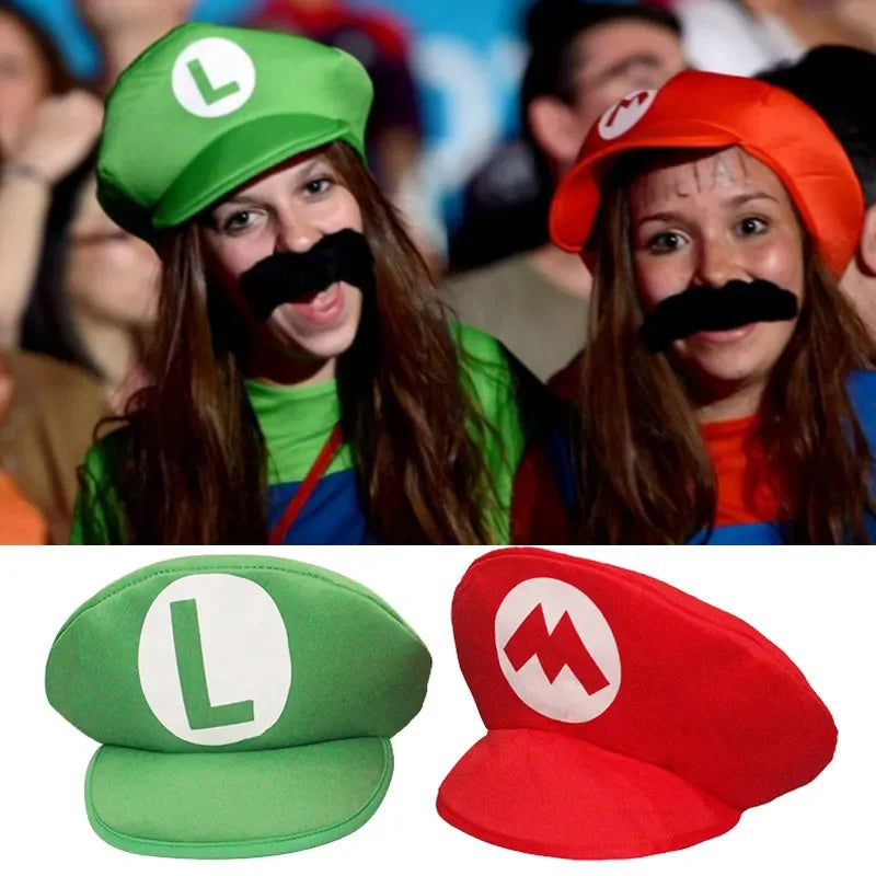 Super Mario Red Green Cap Cosplay Cartoon Hats with Moustache Unisex
