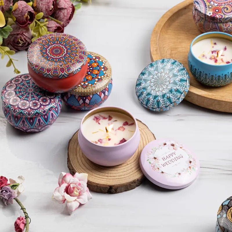 1/4PCS Vintage Scented Candles Soy Wax Candle Jars Flower Fragrance