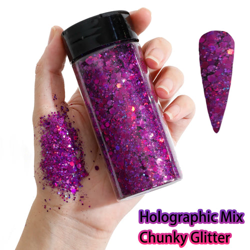 1Bottle Holographic Chunky Glitter 80g Craft Glitter Powder Mixed